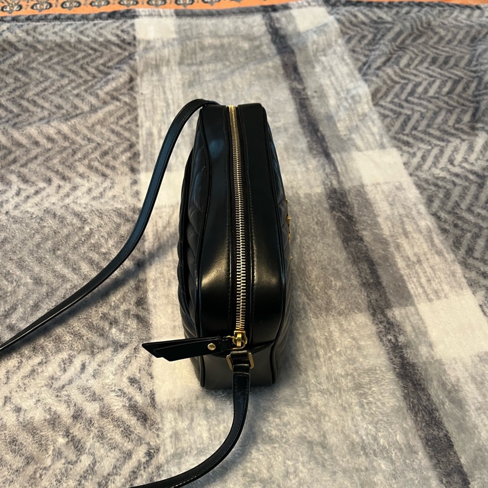 Saint Laurent Black Chevron Crossbody with Gold Logo - Picture 11 of 15